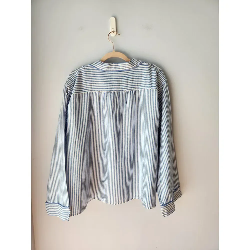 NWT J. Crew Cotton Poplin *Top Only* In Stripe Blue/White XXL